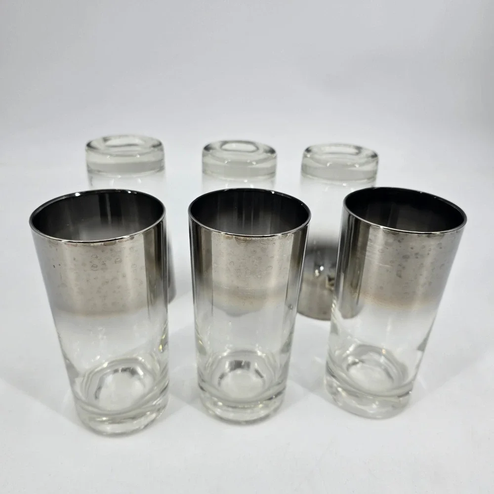 Vintage Silver Fade Highball Glasses Set of 6 Mid Century Dorothy Thorpe Style